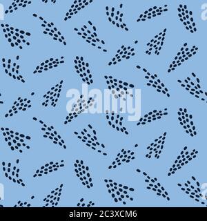 Nahtloses Muster Indigoblau. Handgezeichnete abstrakte organische Samen pod Form Hintergrund. Monochromer strukturierter Blumenkopf auf dem gesamten Mustermuster Stock Vektor
