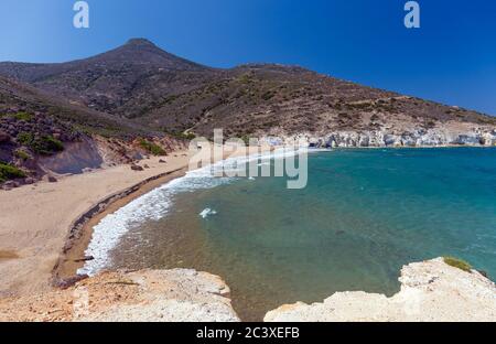 Agios Ioannis Strand, Insel Milos, Griechenland Stockfoto