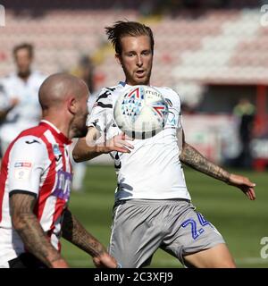 Exeter, Großbritannien. Juni 2020. Ben Stevenson von Colchester United während der EFL Sky Bet League 2 Play-offs Halbfinale zwischen Exeter City und Colchester United am 22. Juni 2020 im St James' Park, Exeter, England. Foto von Dave Peters. Nur für redaktionelle Zwecke, Lizenz für kommerzielle Nutzung erforderlich. Keine Verwendung in Wetten, Spielen oder Publikationen einzelner Vereine/Vereine/Spieler. Kredit: UK Sports Pics Ltd/Alamy Live Nachrichten Stockfoto