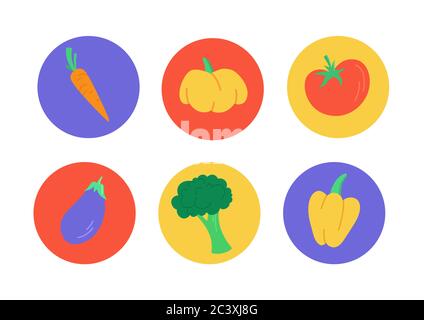 Bunte Vektor Kreis Symbole gesunde Gemüse Sammlung. Stock Vektor