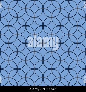 Indigo blau handgezeichnetes Mosaik nahtloses Muster. Wiederholende abstrakte Kreis Kachel geometrische. Dunkelblau gefärbte Farbmuster im japanischen Stil Stock Vektor