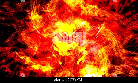 Abstrakt Hell Rot und Gelb rotierenden Stern mit pulsierenden Kern - abstrakte Hintergrundstruktur Stockfoto