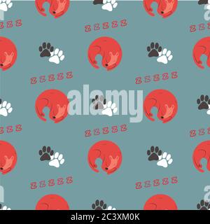 Blau und rot Muster mit schlafenden Hund. Stock Vektor