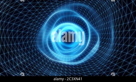 Digital Wurmloch Tunnel von Wavy Blue schimmernden Web Net Grid Tube - Abstract Hintergrund Textur Stockfoto