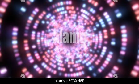 Fliegen Sie in endlosen Tunnel Kreis Ring von hellen glühenden Neon Lichter - abstrakte Hintergrundstruktur Stockfoto