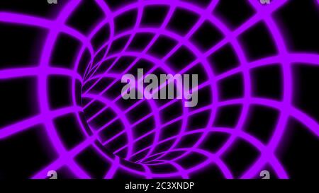 Fliegen Sie durch Retro Rainbow Neon Tunnel Grid leuchtend helles buntes Licht - abstrakte Hintergrundstruktur Stockfoto