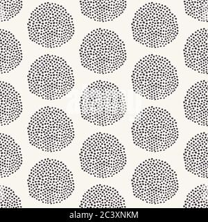 Nahtloses Vektormuster. Moderne geometrische handgezeichnete Samenkreis. Wiederholender abstrakter Hintergrund mit Punktfleckigkeit. Strukturierte Form mit Bio-Punktmuster. Minimalistisch Stock Vektor