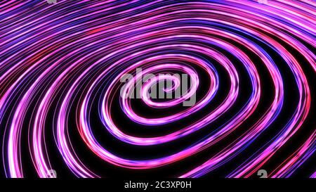 Leuchtende Neon Licht Linie Trails Drehen Spin in Spiral Vortex Swirl - abstrakte Hintergrundtextur Stockfoto