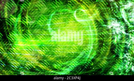 Grün wirbelnde Partikel und glänzende Lichtstrahlen auf Textur - abstrakte Hintergrundtextur Stockfoto