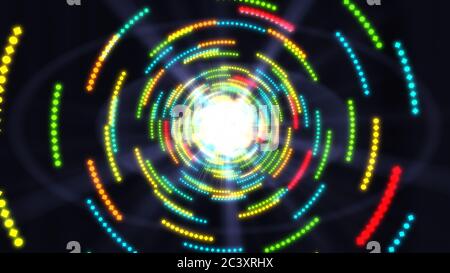 Leuchtendes Licht am Ende des Tunnels aus geometrischen bewegten Formen - abstrakte Hintergrundtextur Stockfoto