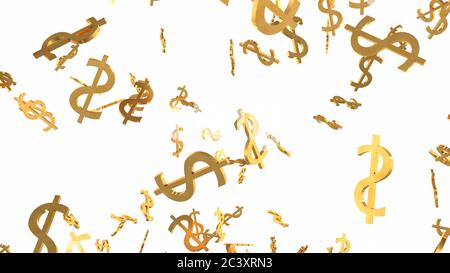 Shiny Golden Dollar Signs Falling Down in Slow Motion 3D Animation - Abstrakte Hintergrundtextur Stockfoto