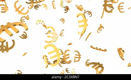 Shiny Golden Euro Signs Falling Down in Slow Motion 3D Animation - Abstrakte Hintergrundtextur Stockfoto