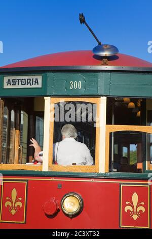 Historischen 1913 Straßenbahn, Astoria Riverfront Trolley Stockfoto