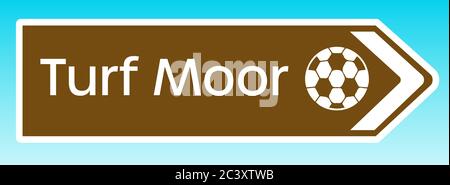 Burnley, Großbritannien - Mai 08 2020: Eine grafische Darstellung eines britischen Verkehrsschilds, das auf das Heimatgebiet des FC Burnley hinweist Stockfoto