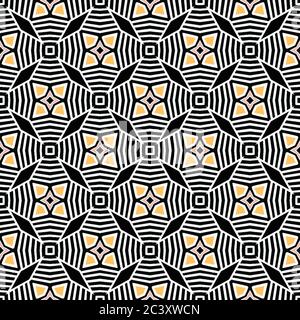 Kühne handgezeichnete Sternblumen-Steppdecke. Vektor Muster nahtloser Hintergrund. Geometrische geometrische abstrakte Illustration. Trendige Einrichtung im Retro-Stil der 1960er Jahre Stock Vektor