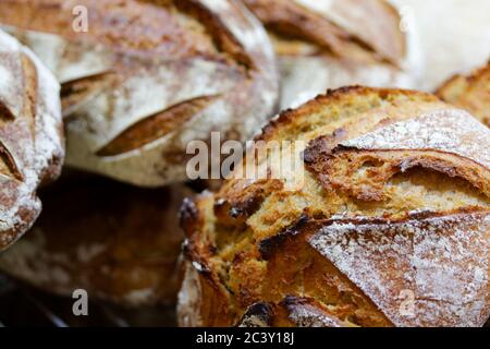 Handwerklich Sauerteig Roggenbrot mit Weizenmehl. Selektiver Fokus. Stockfoto