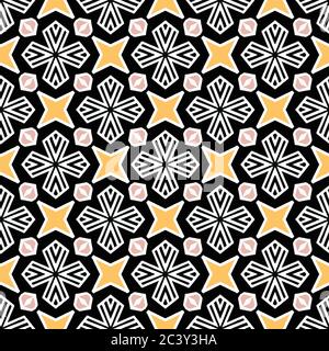 Kühne handgezeichnete Sternblumen-Steppdecke. Vektor Muster nahtloser Hintergrund. Geometrische geometrische abstrakte Illustration. Trendige Einrichtung im Retro-Stil der 1960er Jahre Stock Vektor