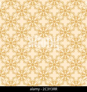 Handgezeichnetes abstraktes Winter Schneeflocken Muster. Stilvolle Kristallsterne auf Gold Hintergrund. Elegant einfach Urlaub ganz über Druck. Festliche Geschenkverpackung Stock Vektor