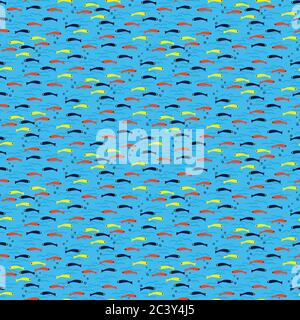 Niedliche kleine Fische Silhouette Cartoon nahtlose Vektor-Muster. Handgezeichnete Meeresleerziegel. All over Print für Marine Fischerei Blog, nautische Grafik Stock Vektor