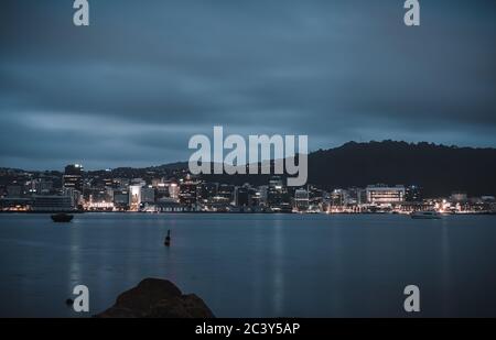 Wellington Stadt und Hafen am Morgen Stockfoto