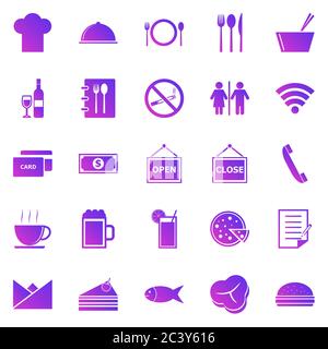 Restaurant-Verlaufssymbole auf weißem Hintergrund, Stock-Vektor Stock Vektor