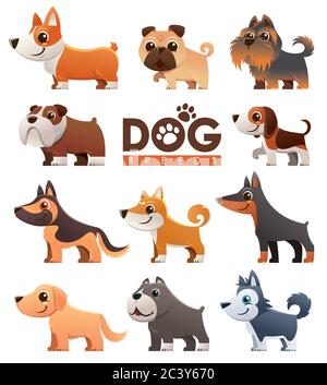 Vektor-Illustration von Cartoon Hunde Rassen Set. Netter Hund. Stock Vektor