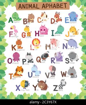 Vektor-Illustration von Tieren Alphabet für Kinder. Bildung für Kleinkinder. Tierzoo abc Alphabet. Stock Vektor