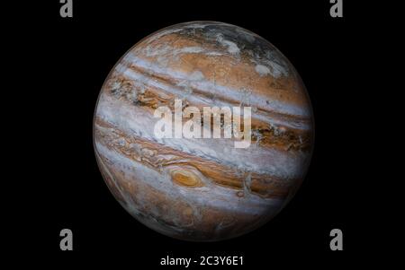 Jupiter mit Wolken der Atmosphäre isoliert auf schwarz - 3D Render. Elemente dieses Bildes wurden von der NASA eingerichtet Stockfoto