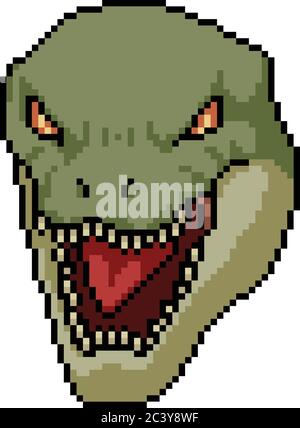 vektor Pixel Art isoliert Dinosaurier Kopf Stock Vektor