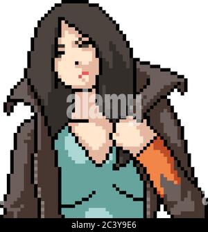 vektor Pixel Kunst isoliert Anime Mädchen Stock Vektor