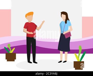 Flaches Design für Männer und Frauen sprechen über Geschäft, Teamarbeit Clip Art Figuren Illustration Stock Vektor