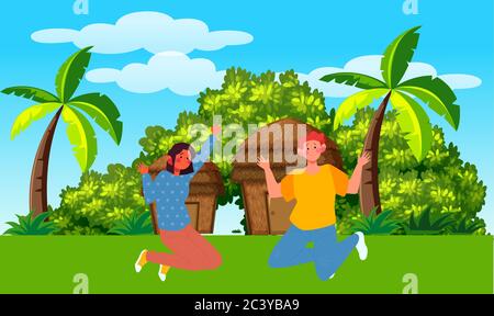 Das Paar sitzt in einem Garten Stock Vektor