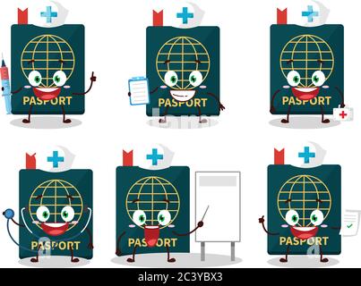 Arzt Beruf Emoticon mit Pass Cartoon-Charakter Stock Vektor