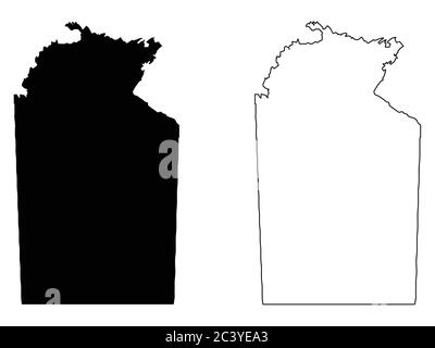 Karte des Northern Territory Australien. Schwarz und Umrisskarten. EPS-Vektordatei. Stock Vektor