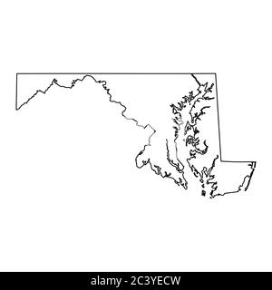 Maryland MD State Maps. Schwarze Umrisskarte isoliert auf weißem Hintergrund. EPS-Vektor Stock Vektor