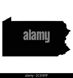 Pennsylvania PA State Maps. Schwarze Silhouette einfarbige Karte isoliert auf weißem Hintergrund. EPS-Vektor Stock Vektor