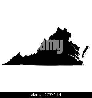 Virginia VA State Map USA. Schwarze Silhouette einfarbige Karte isoliert auf weißem Hintergrund. EPS-Vektor Stock Vektor