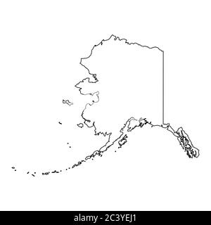 Alaska AK State Map USA. Schwarze Umrisskarte isoliert auf weißem Hintergrund. EPS-Vektor Stock Vektor