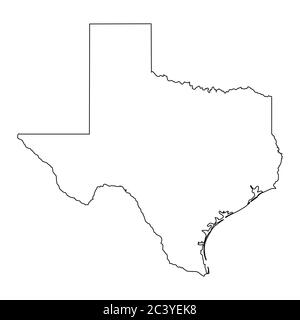 Texas TX State Map USA. Schwarze Umrisskarte isoliert auf weißem Hintergrund. EPS-Vektor Stock Vektor