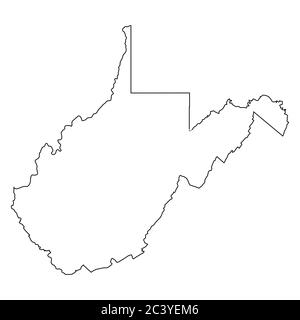 West Virginia WV State Map USA. Schwarze Umrisskarte isoliert auf weißem Hintergrund. EPS-Vektor Stock Vektor