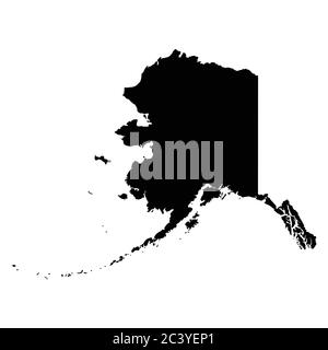 Alaska AK State Map USA. Schwarze Silhouette einfarbige Karte isoliert auf weißem Hintergrund. EPS-Vektor Stock Vektor