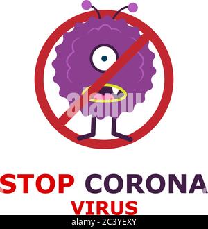 Stoppen Corona Virus Cartoon Illustration, Menschen tragen ein Poster Corona Virus Stop-Zeichen. Stock Vektor