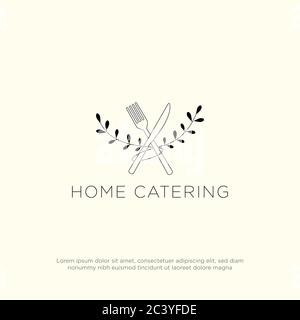Home Catering Logo-Design mit rustikalen Stil, Kochen in Home Logo Vektor-Set Inspiration Stock Vektor