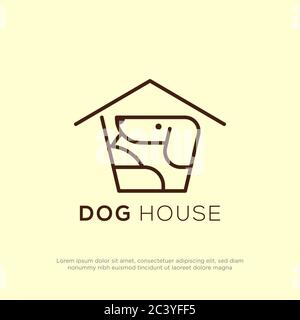 Kreative Hundehaus Logo Vektor mit Linie Art Stil, einfache PET-Shop Logo Design Inspiration Stock Vektor