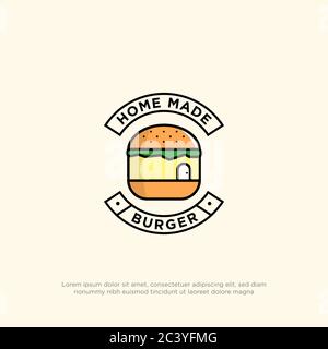 Frische hausgemachte Burger Logo-Designs, Lebensmittel und Getränke Logo Cartoon Vektor-Set Stock Vektor