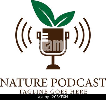 Natur Podcast mic Logo Design Vorlage, digital Outdoor Audio Logo Inspiration Stock Vektor