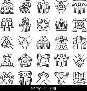 Die Symbole für den Zusammenhalt sind festgelegt. Umreißende Reihe von Vektor-Symbolen für das Webdesign, isoliert auf weißem Hintergrund Stock Vektor