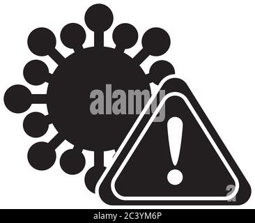 Partikelvirus covid 19 mit Warnsignal , Silhouette Stil Symbol Stock Vektor