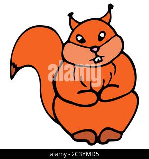 Handgezeichnetes buntes Eichhörnchen. Cartoon Farbe Eichhörnchen skizzieren Doodle Stil. Vektordarstellung isoliert auf weißem Hintergrund. Dekoration für Karten Stock Vektor