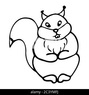Handgezeichnetes Eichhörnchen. Cartoon Eichhörnchen skizzieren Doodle Stil. Vektor transparente Illustration isoliert auf weißem Hintergrund. Dekoration für Grußkarte Stock Vektor